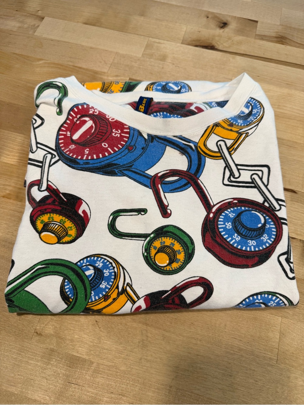 Vintage Raw Blue Short Sleeve Graphic Pad Lock Chain Tee Multicolor Y2K Size 3XL